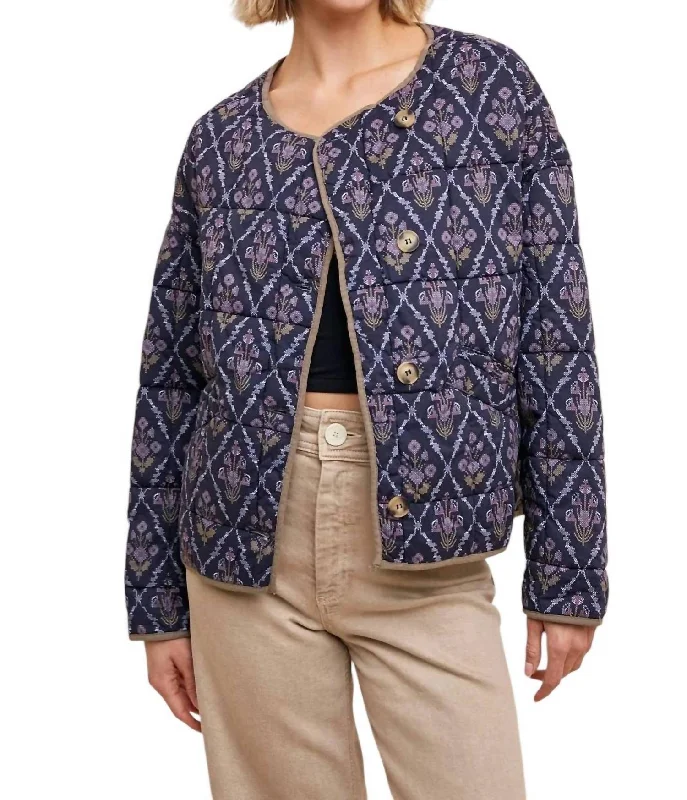 Printed Quilt Jacket In Midnight Floral