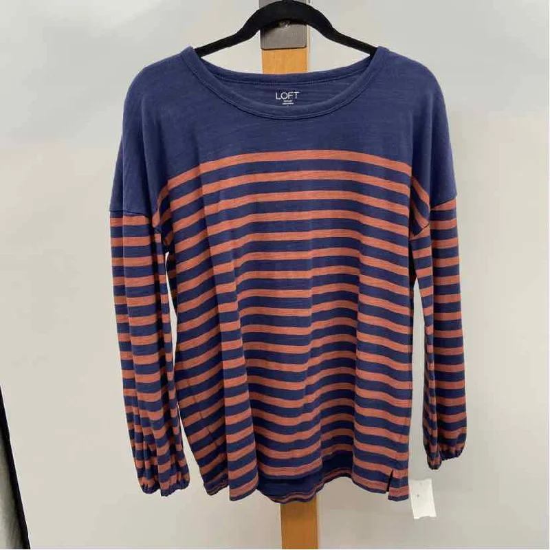 Loft Women's Size L Navy Stripe Long Sleeve Shirt