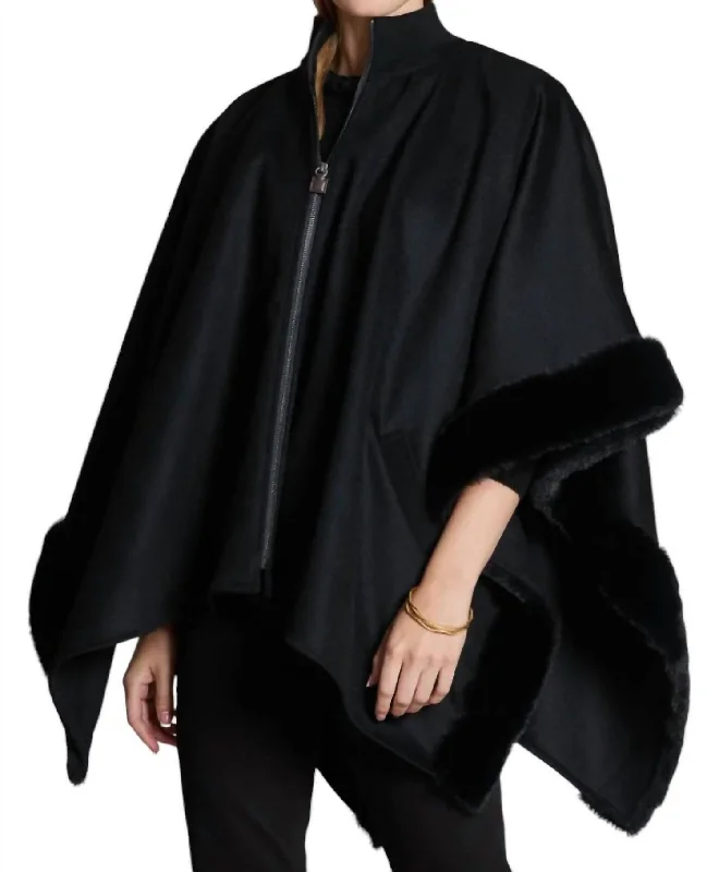 Leslie Fur Zip Cape In Black