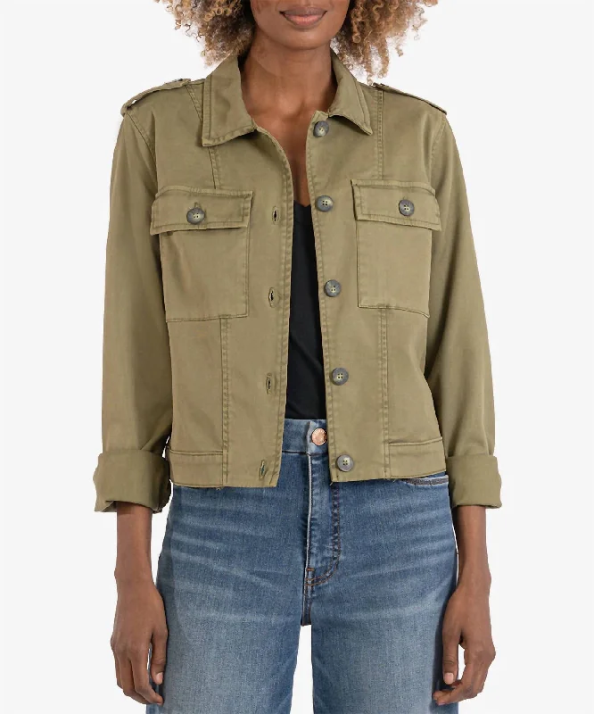 Rosalyn Twill Trucker Jacket In Olive