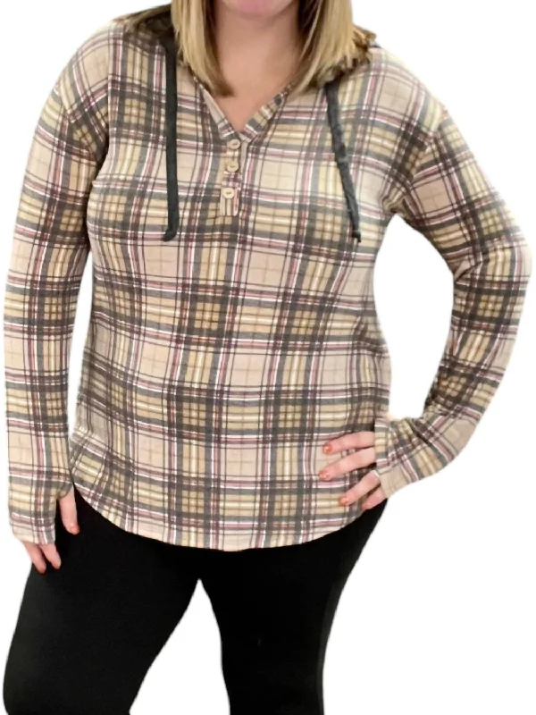 Plaid Hoodie Shirt In Brown