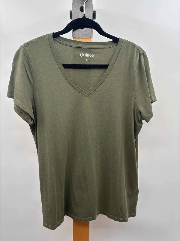 quince Women's Size L Green Solid Short Sleeve Shirt