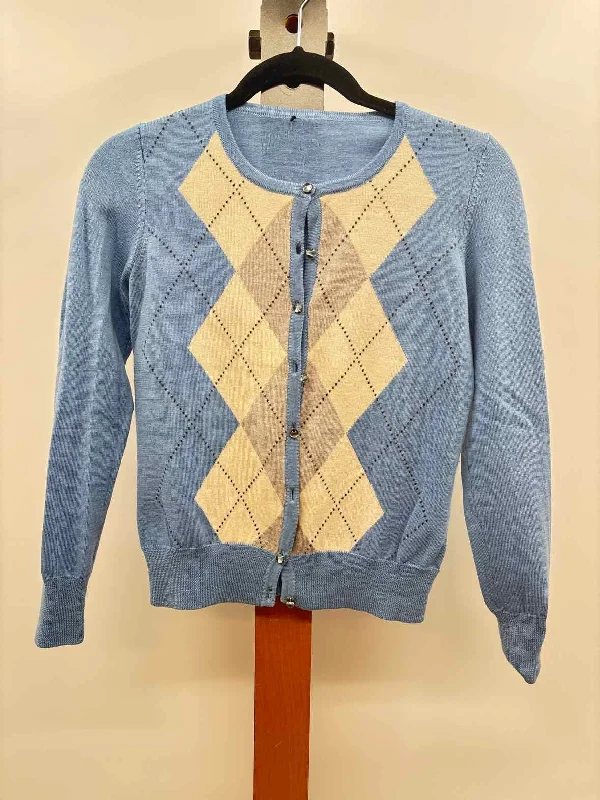 Unbranded Women's Size xxs Baby Blue Argyle Cardigan