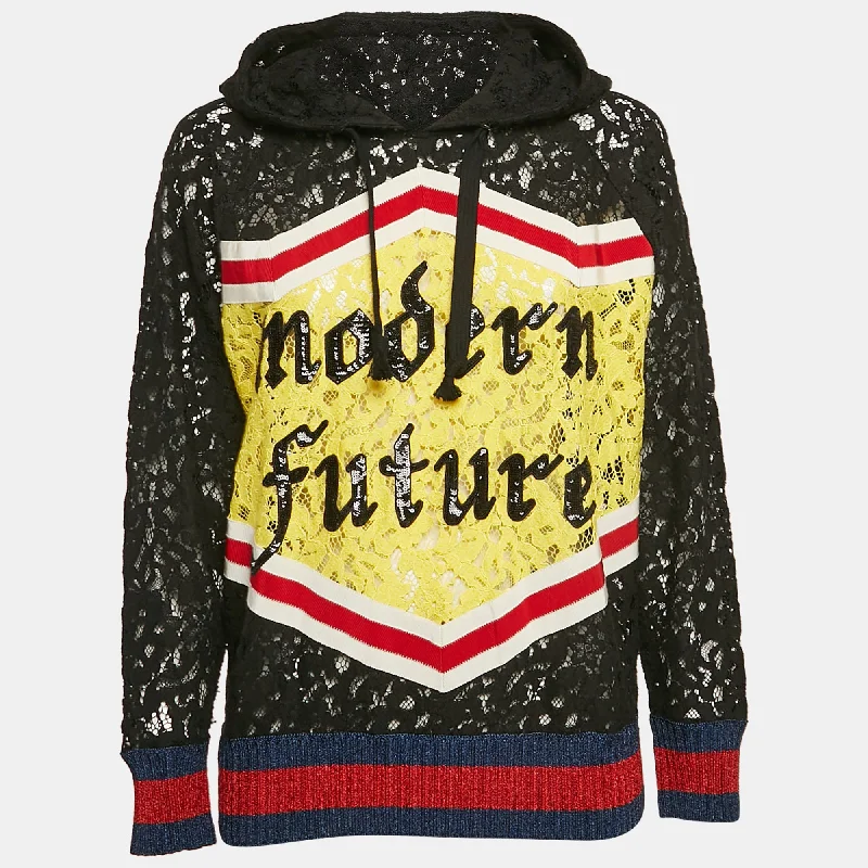 Gucci Black Modern Future Sequin Embroidered Lace Hoodie