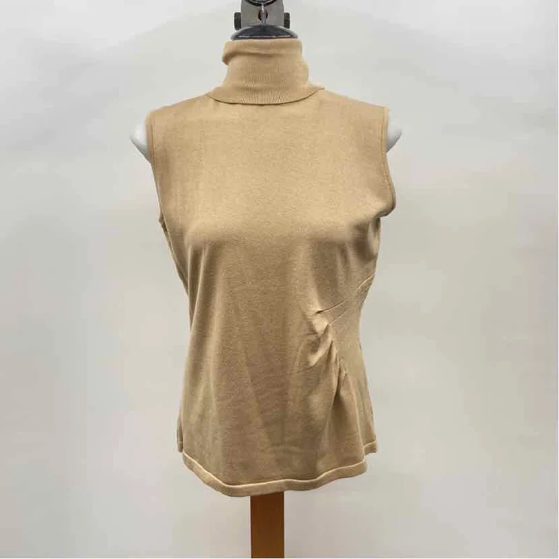 Per Se Women's Size L Tan Solid Sleeveless Shirt