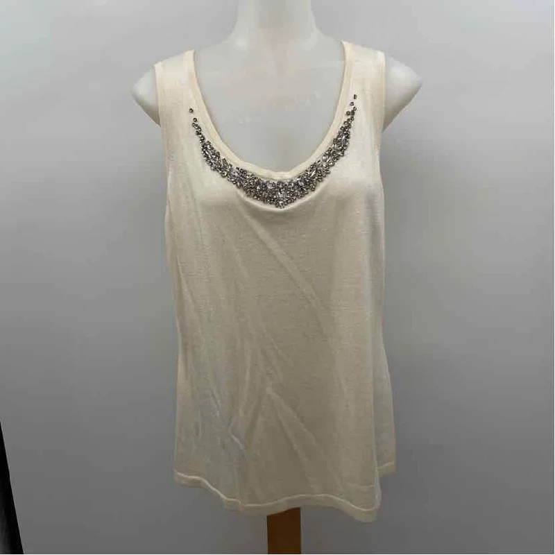 Magaschoni Women's Size L Cream Solid Sleeveless Shirt