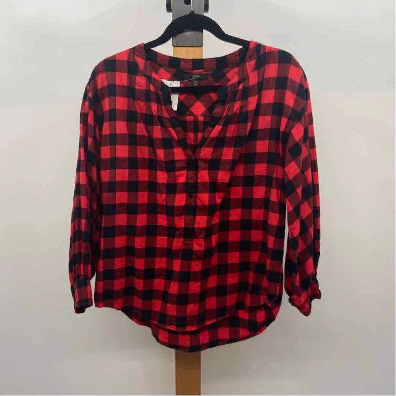 J Crew Women's Size XS Red Plaid Long Sleeve Shirt