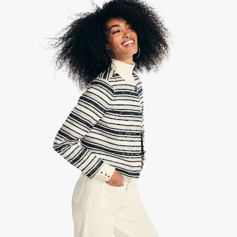 Nautica Womens Striped Cropped Jacket