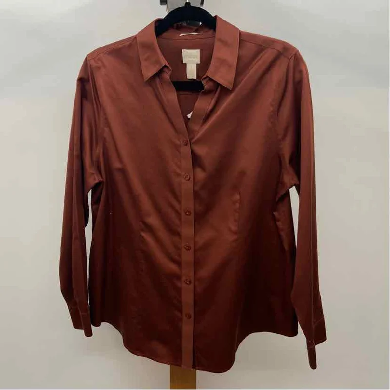 Chico's Women's Size M Bronze Solid Long Sleeve Shirt