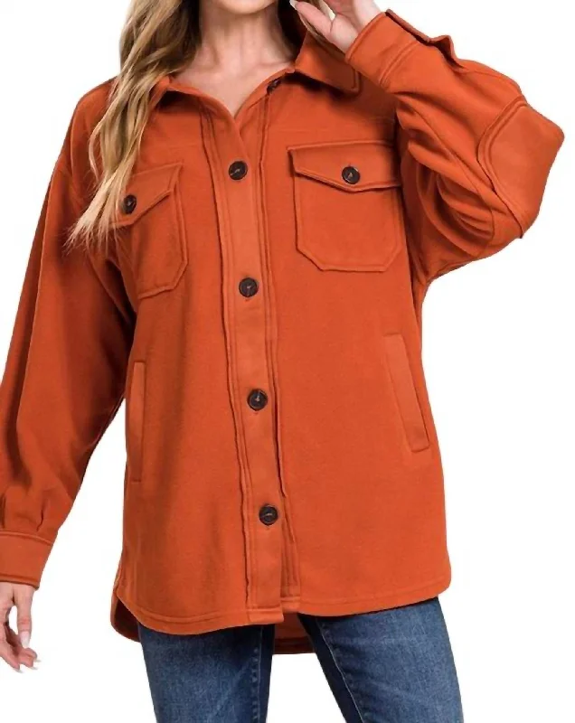 Kimber Oversized Fleece Shacket In Rust