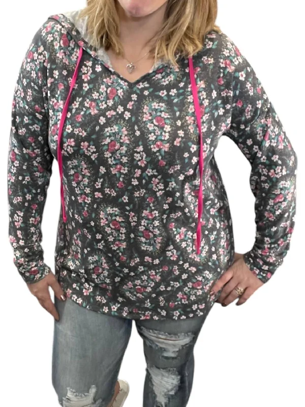 Spring Floral Hoodie In Black