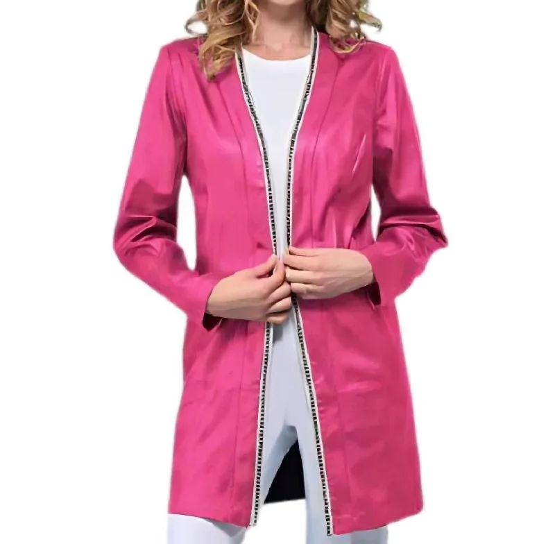 Long Vegan Leather Jacket In Magenta