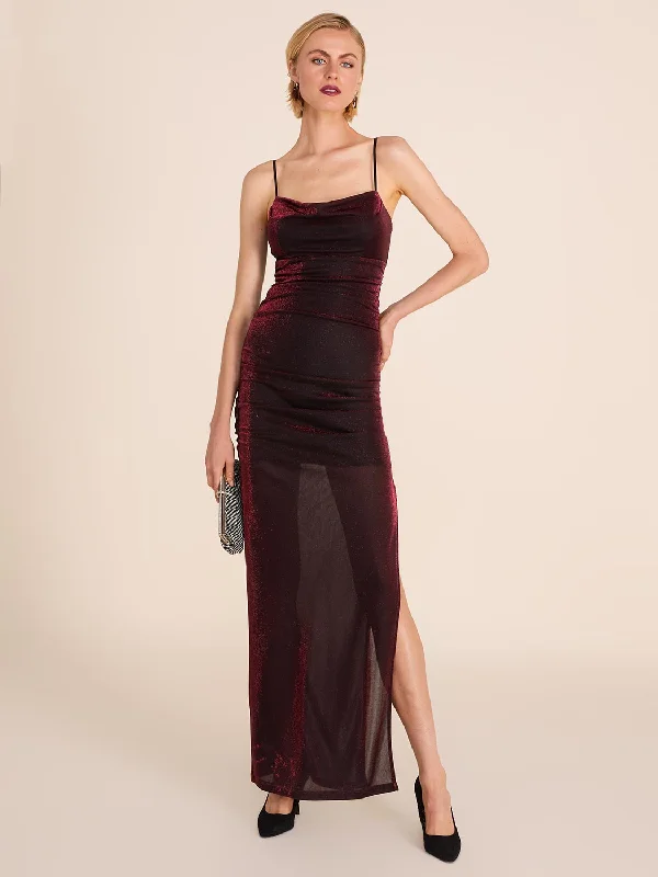 Metallic Cowl Neck Gown