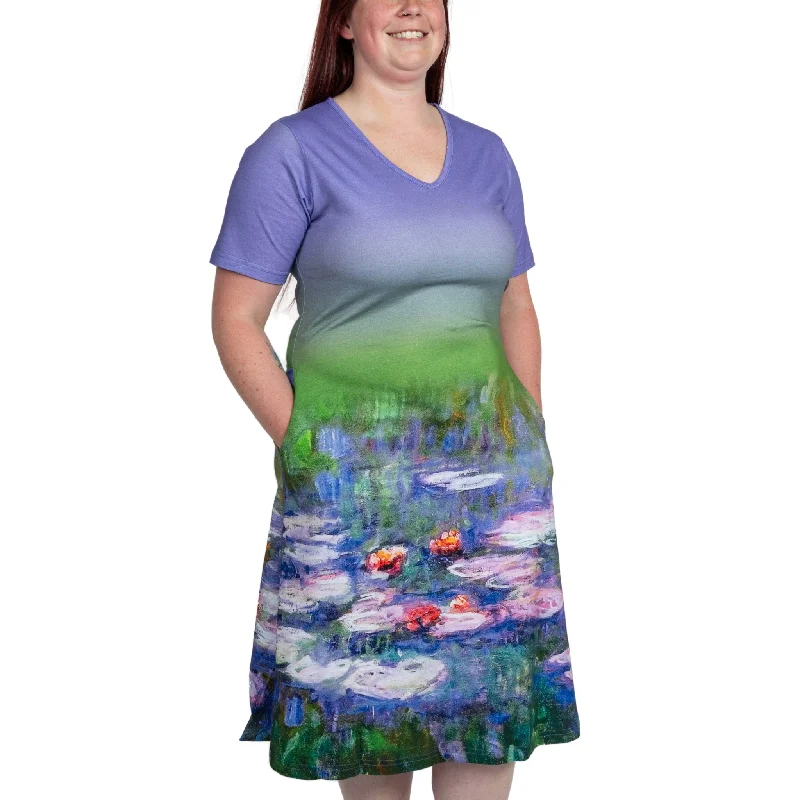 Monet's Water Lilies A-Line Dress (No Waist Seam) [FINAL SALE]