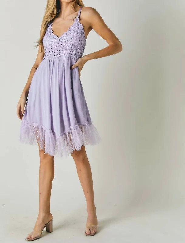 Crochet Lace Bodice Mini Dress In Lavender