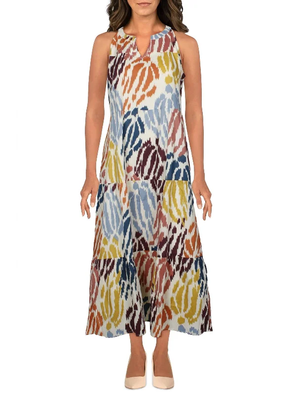 Womens Printed Halter Midi Dress