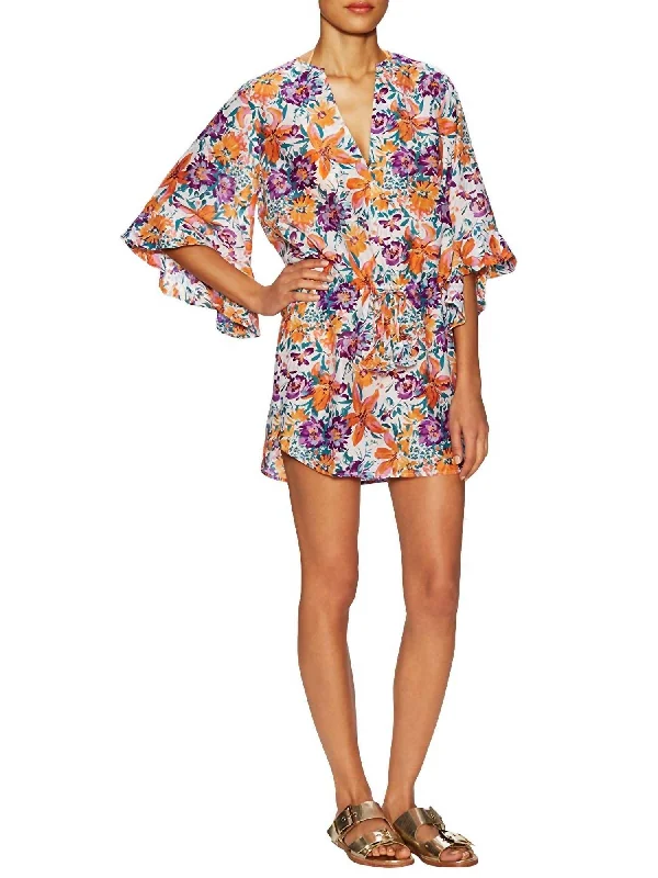 Women's Tide Titan Floral Silk Blend 3/4 Sleeve Caftan Cover-Up Mini Dress In Multi