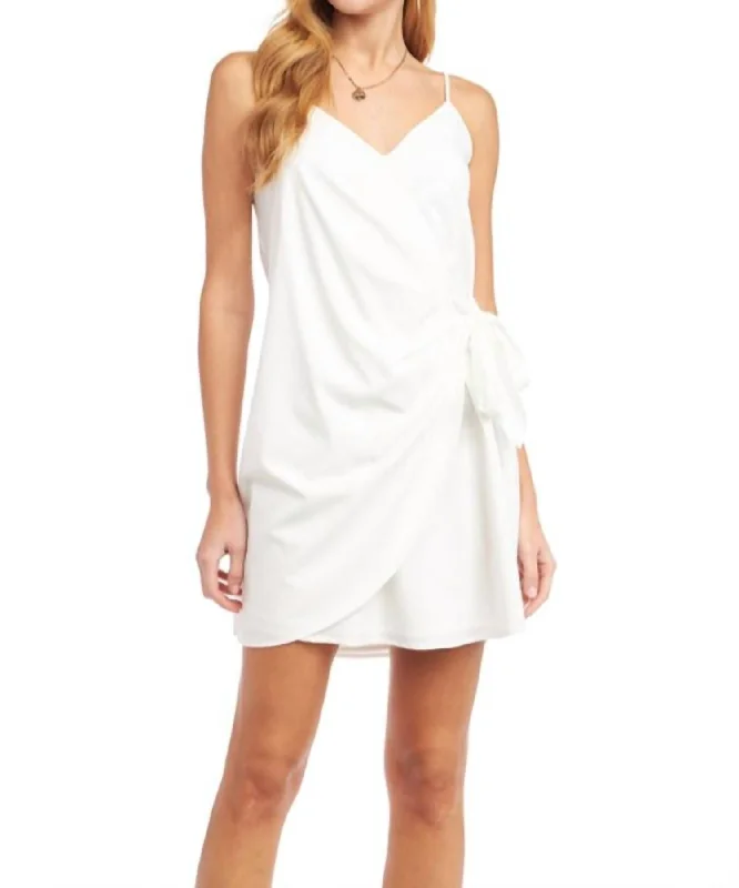 Wrap Tie Mini Dress In Off White