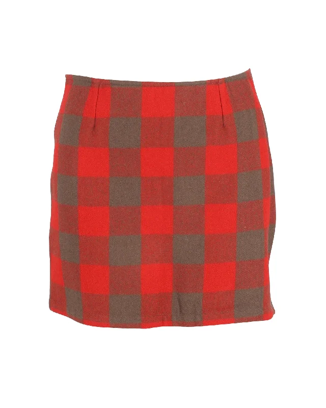 A.P.C. Checkered Mini Skirt in Red Wool