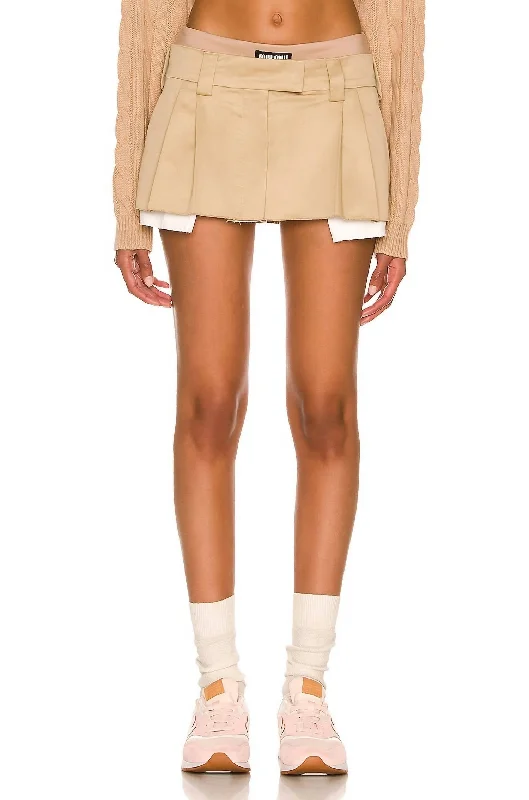 Chino Pleated Micro Mini Skirt In Corda