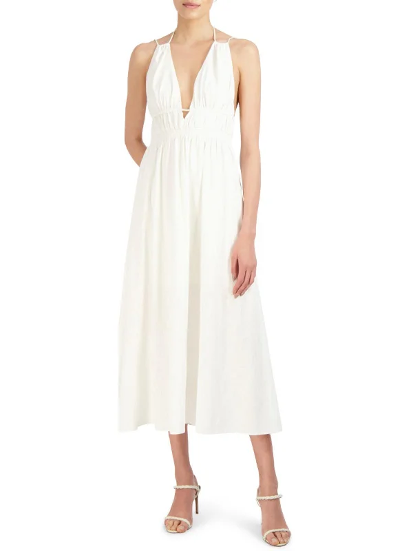 Lorenza Womens Linen Blend Halter Maxi Dress