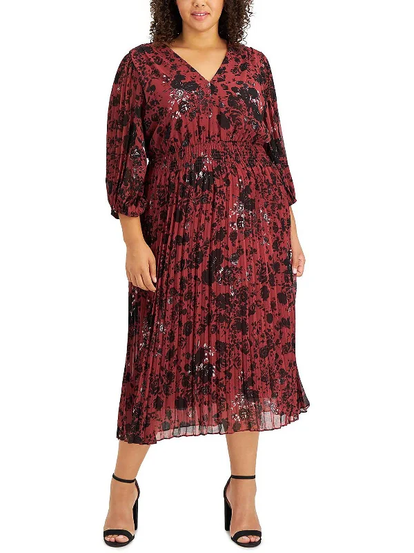 Plus Womens Floral Print Tea Length Maxi Dress