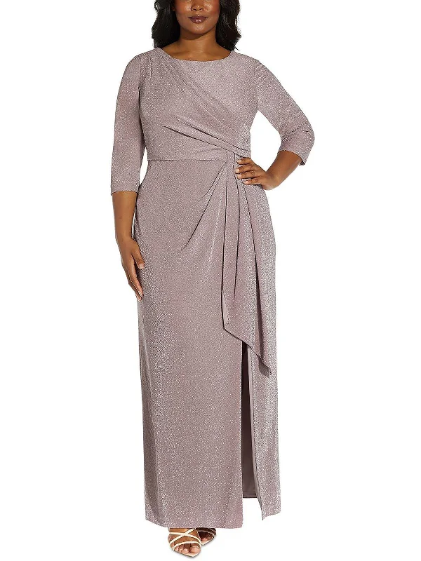 Plus Womens Metallic Gathered Maxi Dress