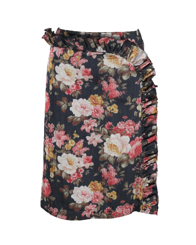 Simone Rocha Ruffled Pencil Skirt in Floral Print Polyester