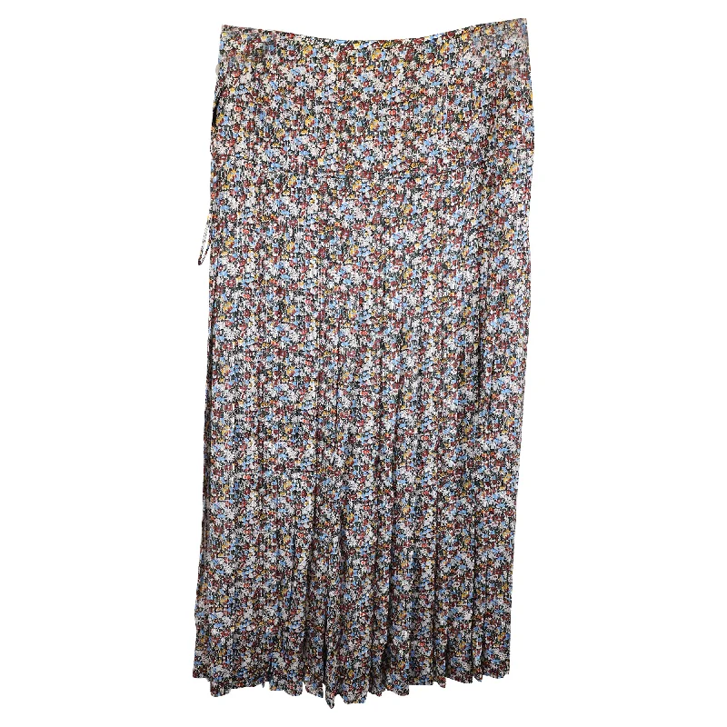 Victoria Beckham Pleated Floral-Print Metallic Maxi Skirt in Multicolor Silk