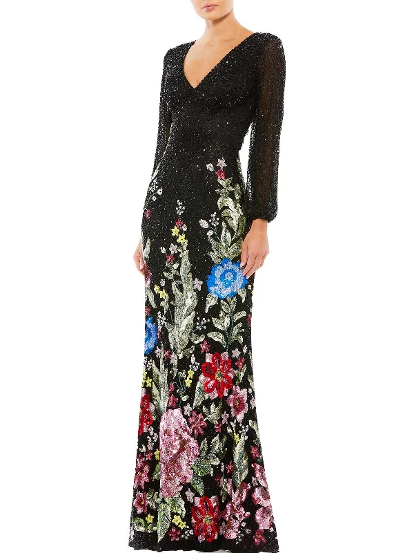 Womens Beaded Maxi Evening Dress