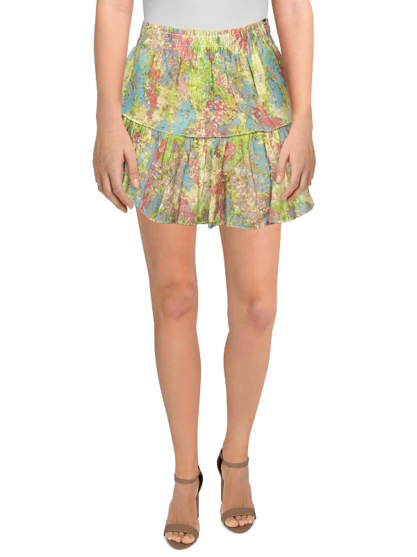 Womens Floral Print Tiered Mini Skirt