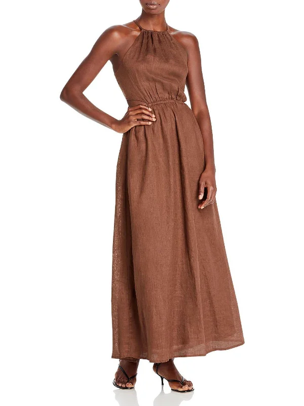 Womens Linen Maxi Halter Dress