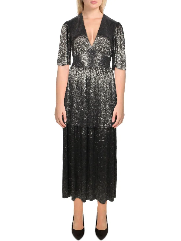 Womens Metallic Long Maxi Dress