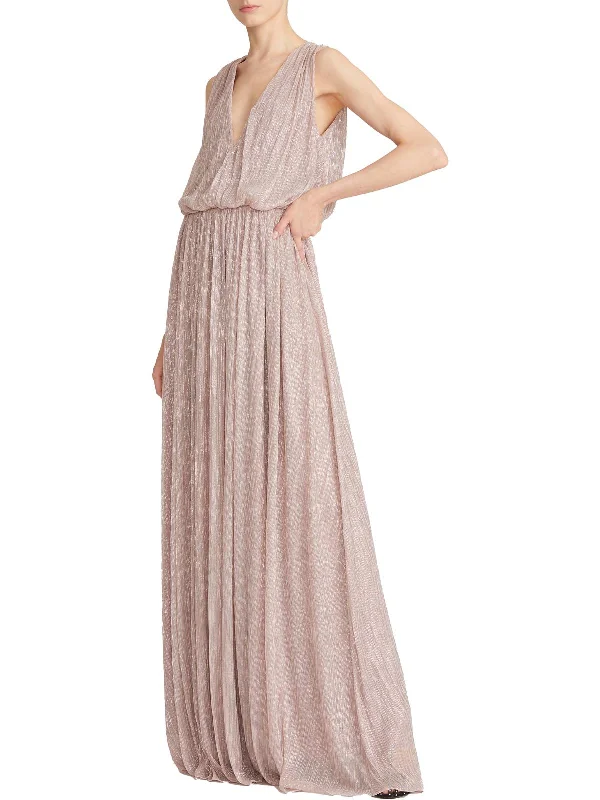 Womens Metallic Maxi Evening Dress