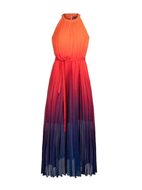 Womens Sleeveless Pleated Maxi Dress