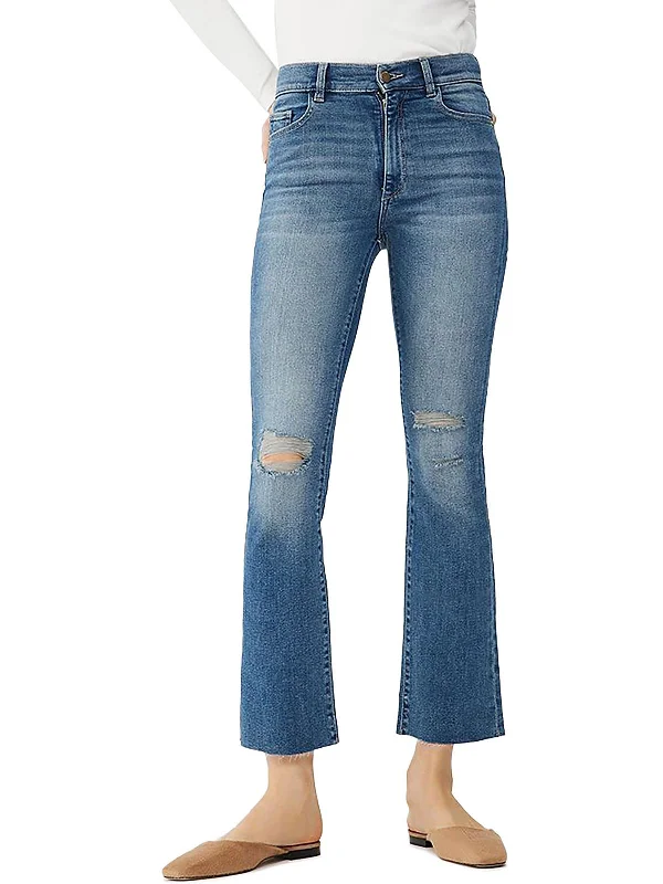 Womens Cropped Distressed Bootcut Jeans