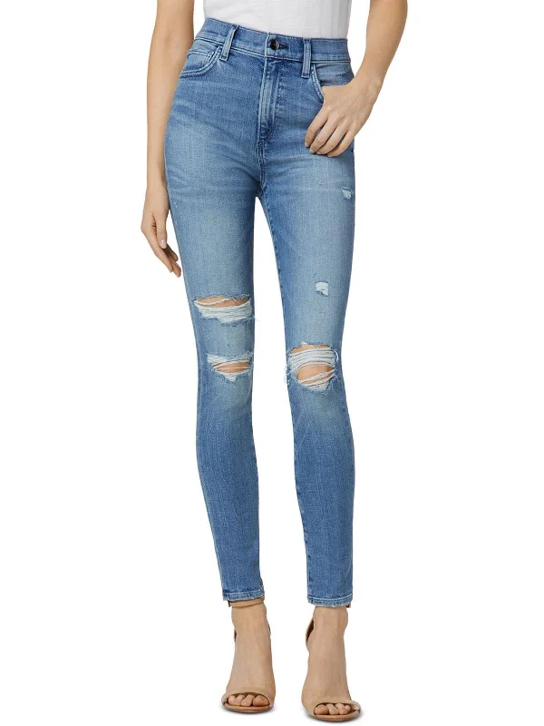 Womens Distressed High Rise Ankle Jeans