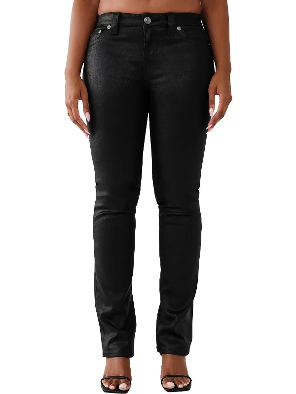 Womens High Rise Coated Straight Leg Jeans