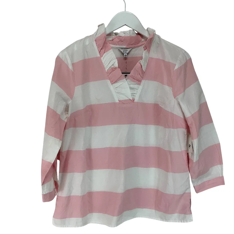 Top Long Sleeve By Crown And Ivy In Pink & White, Size: M