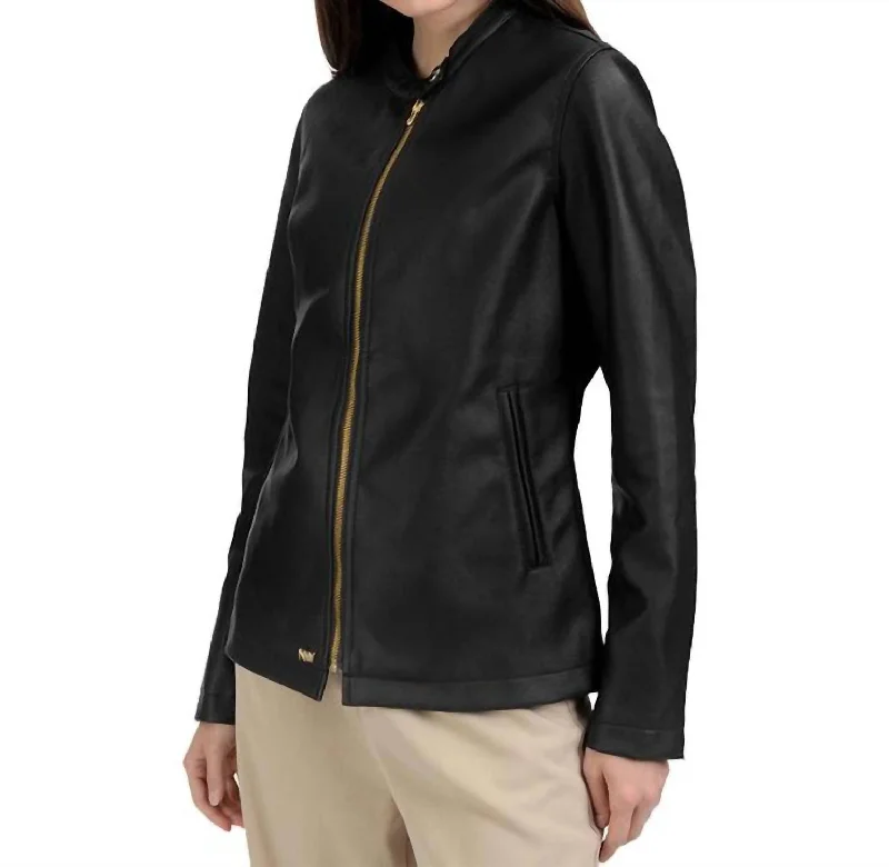 Café Faux-Leather Racer Jacket In Black