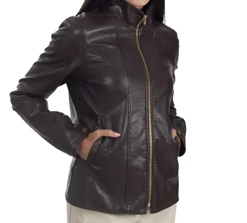 Classic Racer Leather Jacket In Brown