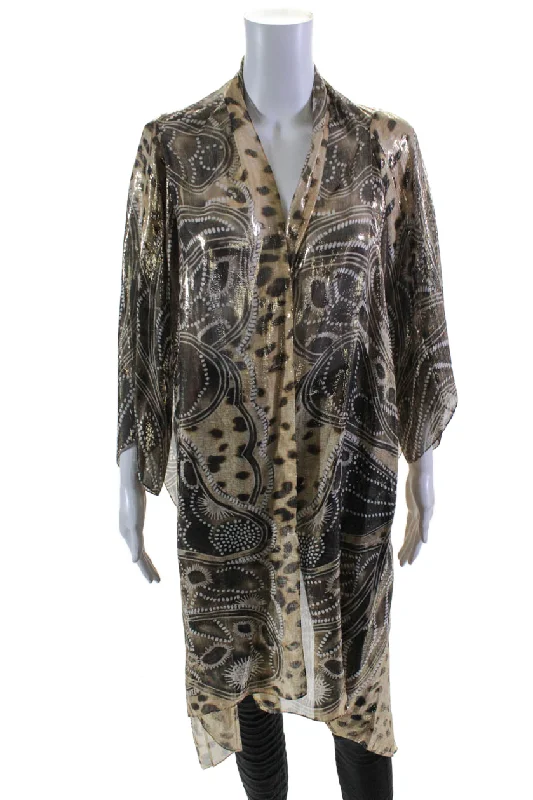 Etro Milano Womens Silk Metallic Brown Paisley Open Front Shawl