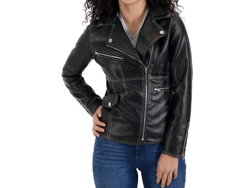 Faux Leather Biker Jacket In Black