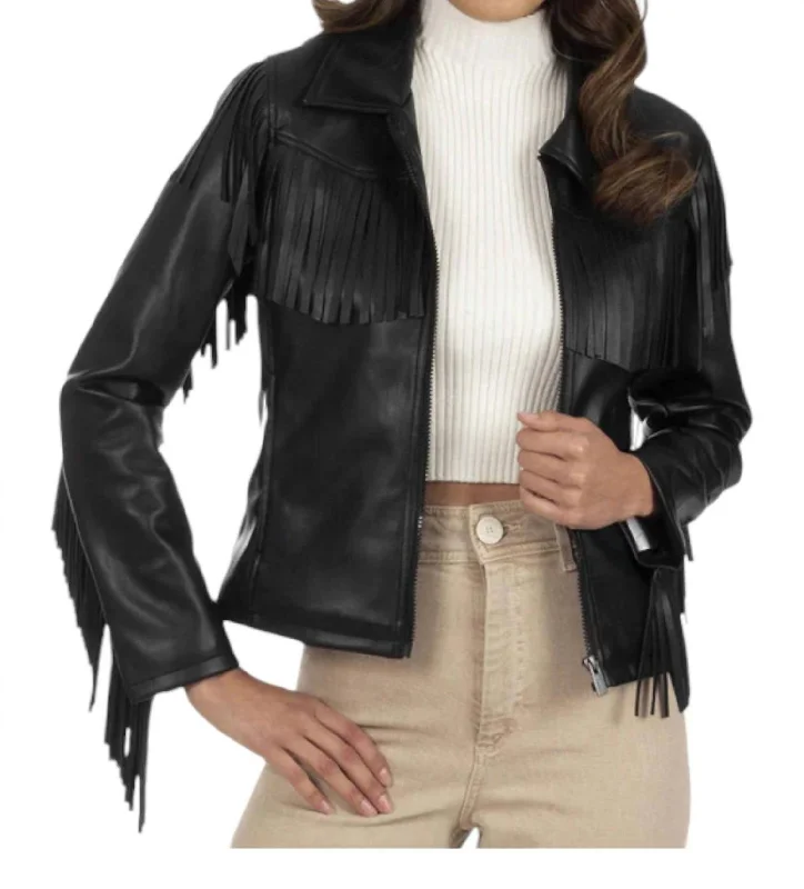 Fringed Faux-Leather Jacket In Black