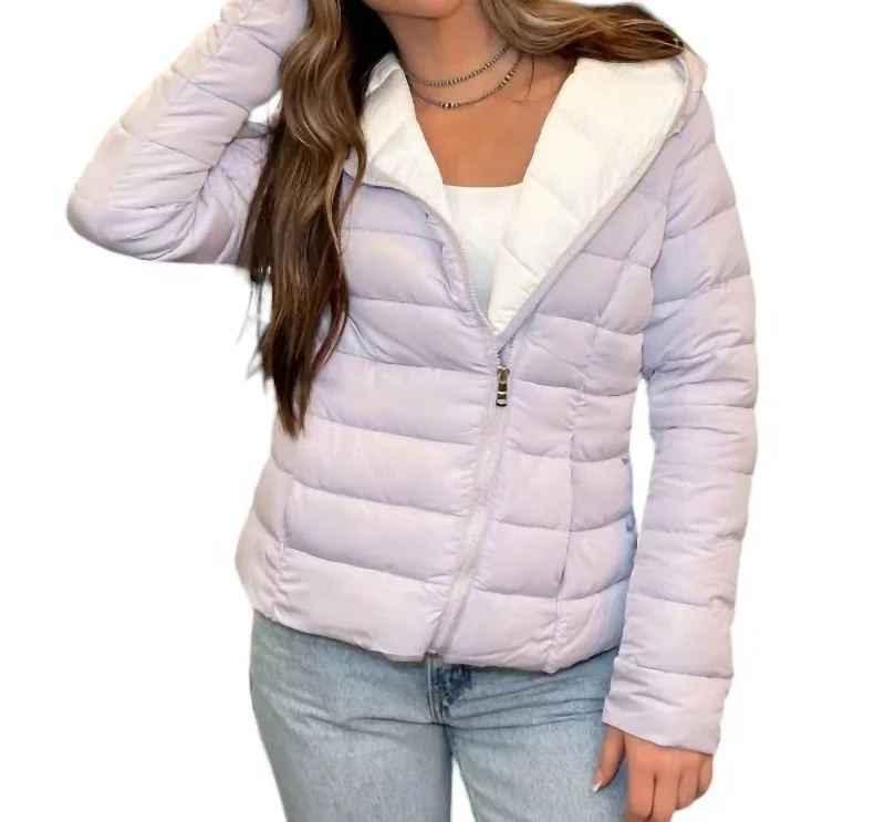 Quilted Puffer Hoodie Jacket In Lavender