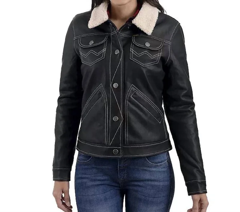 Sherpa-Lined Faux-Leather Jacket In Black