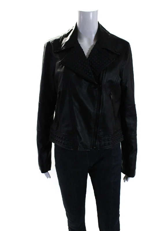 Slate & Willow Womens Textured Leather Jacket Black