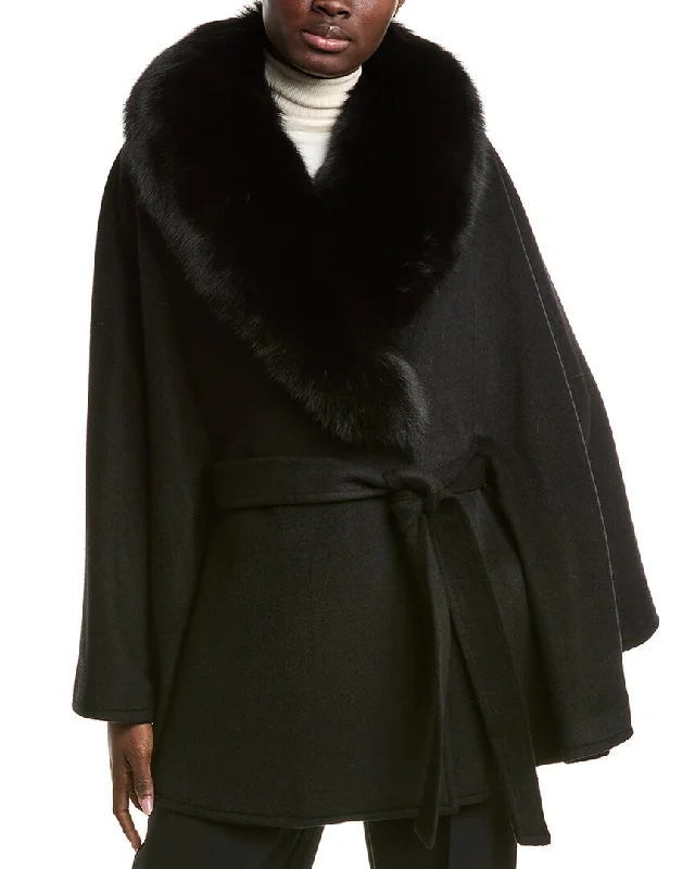 sofiacashmere Belted Shawl Collar Cape Coat