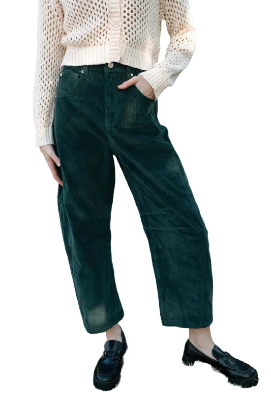 Slouchy Cord Barrel Pant In Green