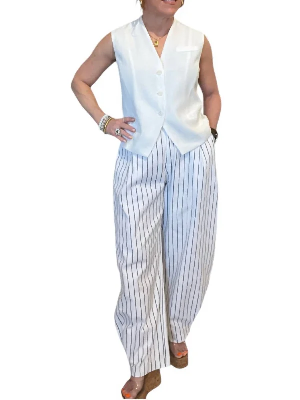 Striped Comfort Fit Trousers In Ivory/navy